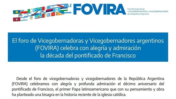El FOVIRA celebra con alegría y admiración la década del pontificado de Francisco